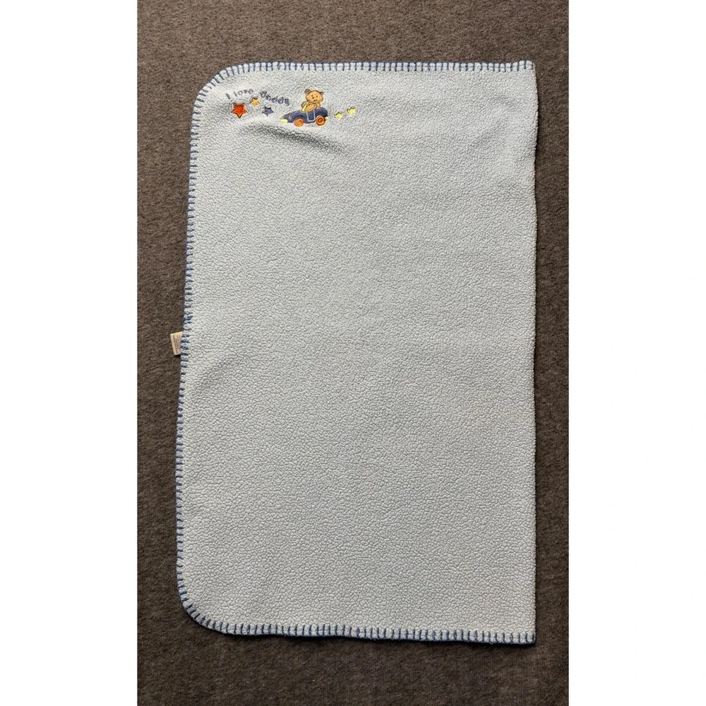 Baby Connection Blue Fleece Blanket I Love Daddy Teddy Bear Car Whipstitch Edge